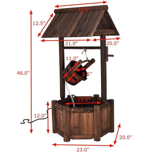 Outdoor Patio Garden Solid Wood Wishing Well Water Fountain with Pump image 4