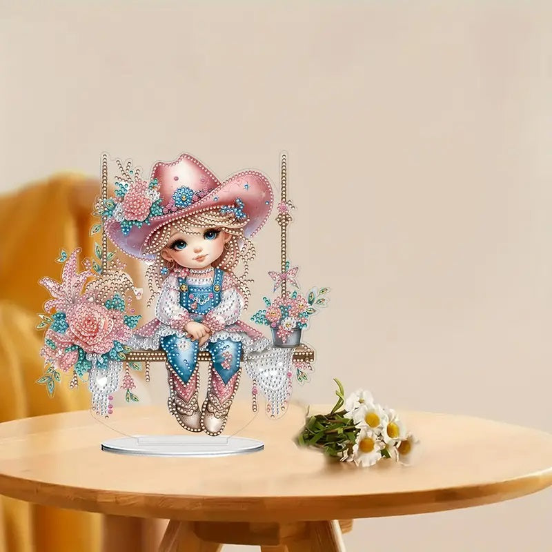 Cute Standing Girl Cowgirl Diamond Jewel Art , Home & Bedroom Decor COMPLETED image 1