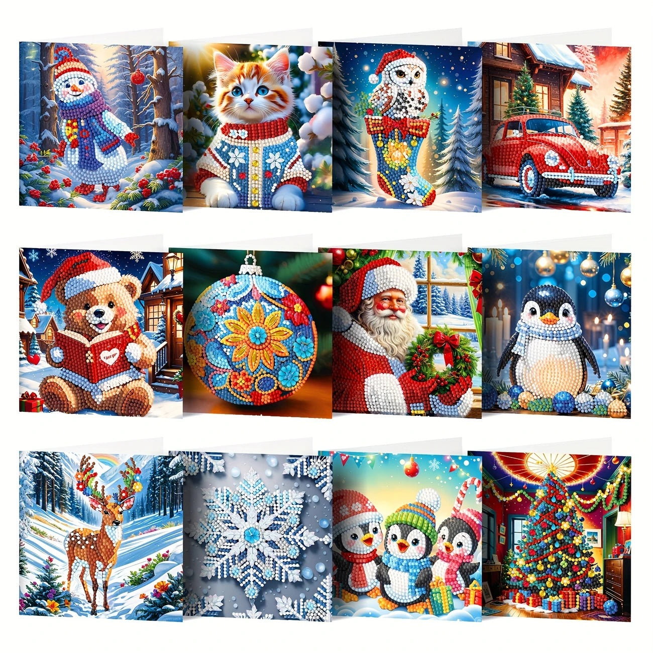 12pcs Diamond Painting Handmade Christmas Greeting Cards, COMPLETED & SEALED image 0