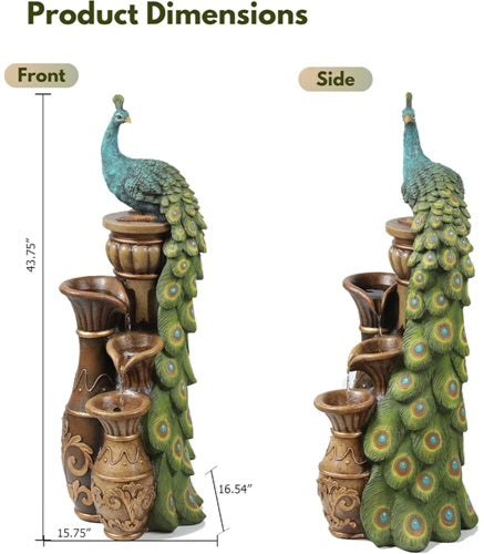 LuxenHome Outdoor Water Fountain, 44 Inch Resin Peacock Water Fountain Outdoor w image 1