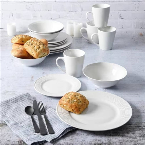 16-Piece White Ceramic Dinnerware Set w/ Bowls Plates and Mugs - Service for 4 image 1