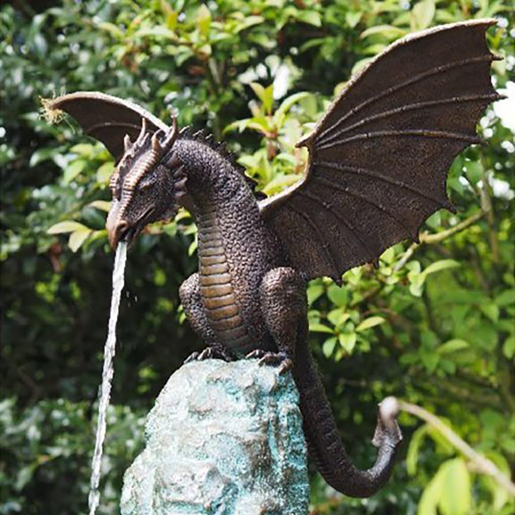 Garden Dragon Statue Fountain Dragon Ornament Resin Water Feature Sculpture for image 0