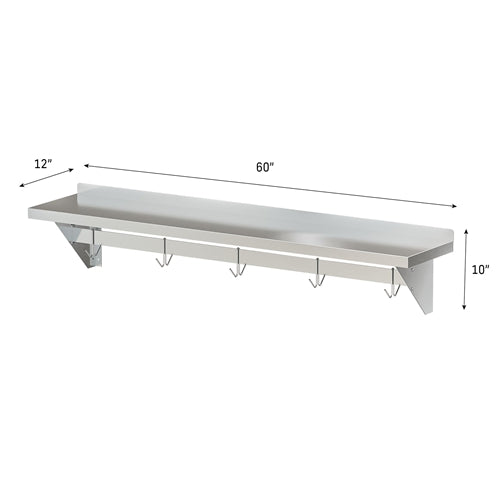 Stainless Steel Heavy Duty Wall Shelf with Pot Rack - 12 inches x 60 inches image 3