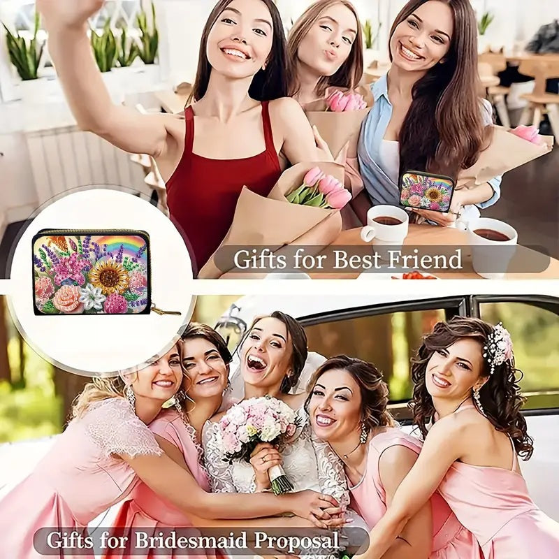 Sunflower Flower Rainbow Minimalist Credit Card Organizer Purse Diamond Jewel Ar