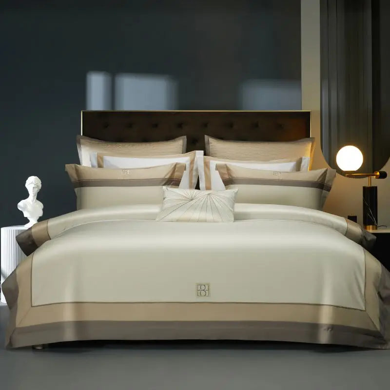 Luxury Embroidery Bedding Set, 1000TC Egyptian Cotton, Soft Silky Duvet Cover, Bed Sheet, Pillowcases, Hotel Style, 4 Pcs