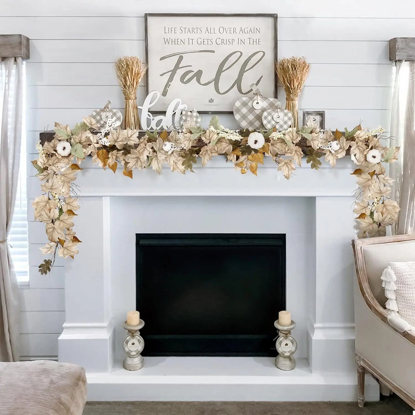 Fall Decoration - 1.75m Maple Leaf Pumpkin Berry garland - Thanksgiving Halloween Harvest decoration for home outdoor porch