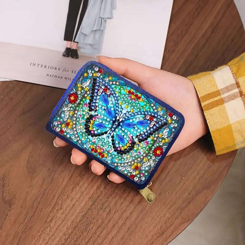 Vibrant Butterfly & Floral Credit Card Organizer Purse Diamond Jewel Art