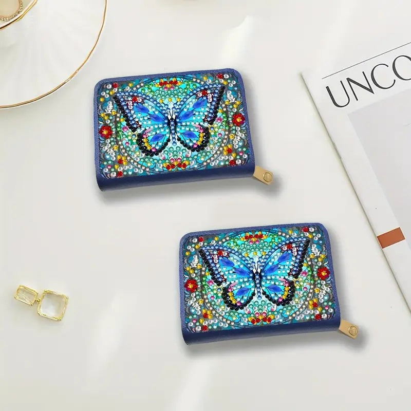 Vibrant Butterfly & Floral Credit Card Organizer Purse Diamond Jewel Art