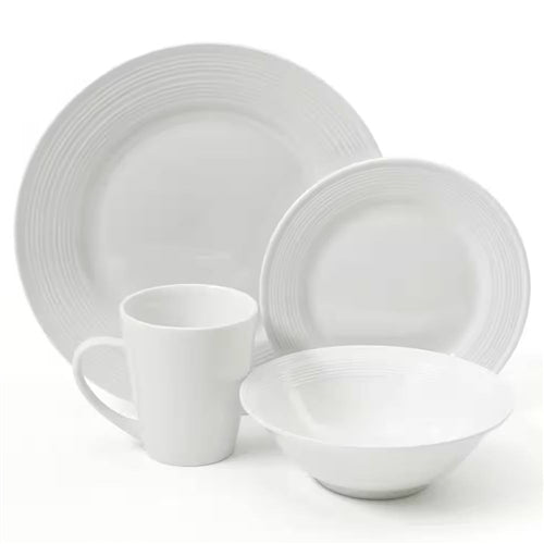 16-Piece White Ceramic Dinnerware Set w/ Bowls Plates and Mugs - Service for 4 image 2