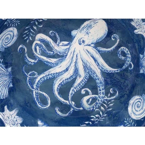 5-Piece Starfish Sea Shells Octopus Beach Dinner Bowl Set in Blue and White image 1