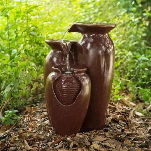 Outdoor Garden Patio 3-Tier Burgundy Red Ceramic-Look Polyresin Water Fountain image 1