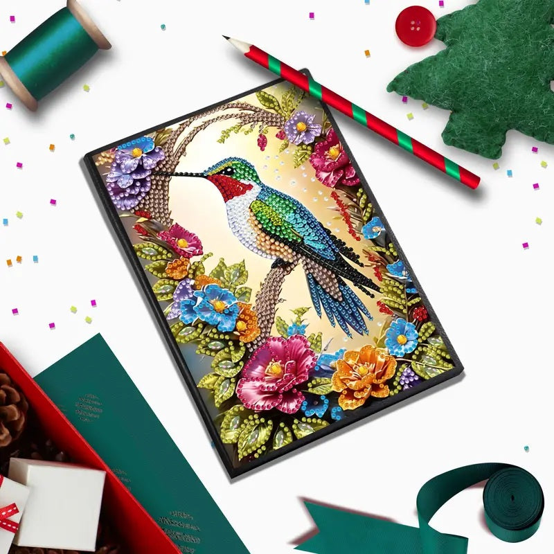 Flowers Bird Hummingbird Notebook Journal Diamond Jewel Art COMPLETED image 1