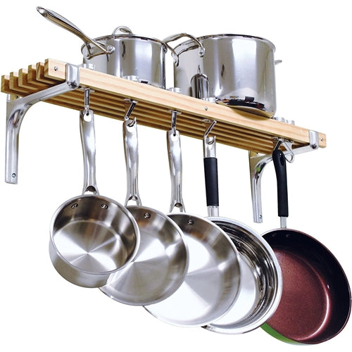 FarmHome Wooden Wall Mounted 6 Hooks Pot Rack image 1