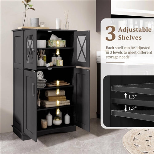 3 Colors Bathroom Towel Linen Cabinet with Glass Doors and Storage Shelves image 3