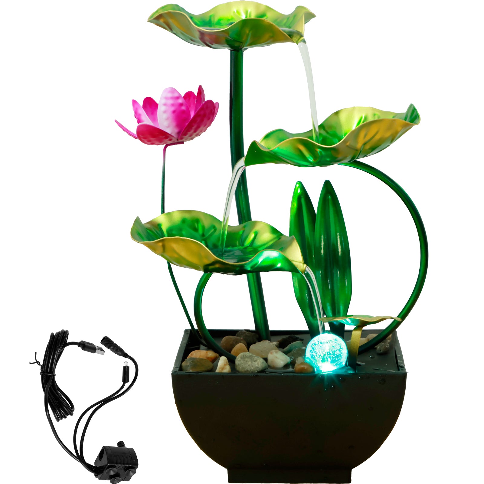 Tabletop Fountain 3-Tiers Water Li Leaf Waterfall Fountains Indoor with Rocks De image 7