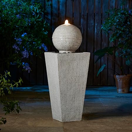 Ceramic Outdoor Water Fountain with LED Light, Oversized Artichoke Pedestal Wate image 9