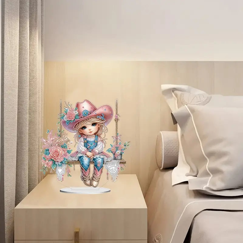 Cute Standing Girl Cowgirl Diamond Jewel Art , Home & Bedroom Decor COMPLETED image 3