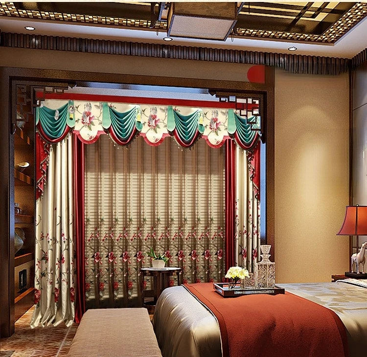 European Embroidered Luxury Curtains for Living Room Bedroom Dining Wedding Red  image 4