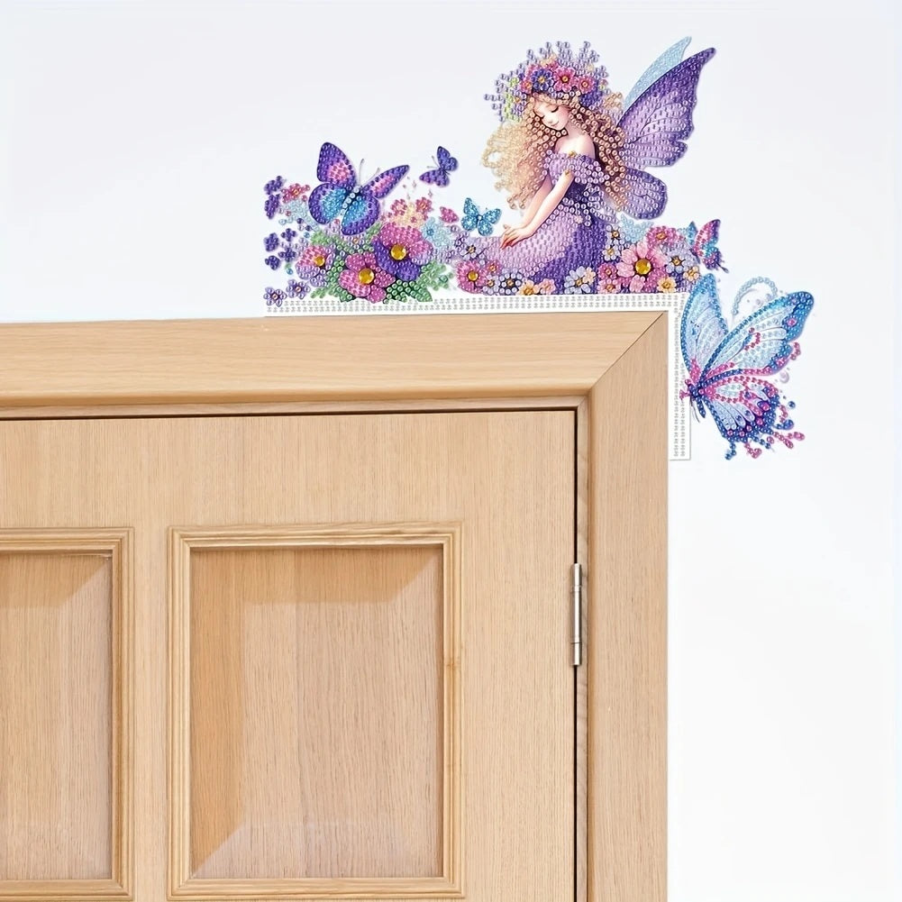 Cute Purple Butterfly Fairy House Wooden Door Sign Diamond Jewel Art COMPLETED image 1