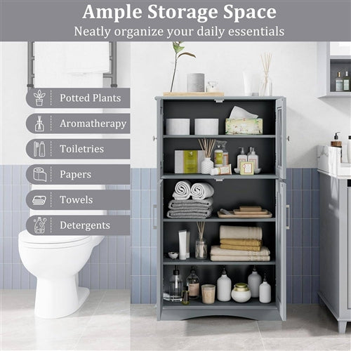 3 Colors Bathroom Towel Linen Cabinet with Glass Doors and Storage Shelves image 13