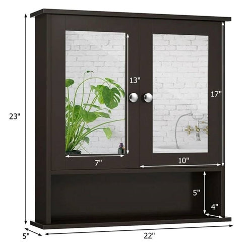 Grey or Brw  Wood Bathroom Wall  Medicine Cabinet with Mirrored Doors and Shelf image 9