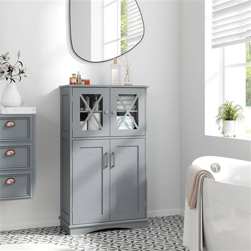 3 Colors Bathroom Towel Linen Cabinet with Glass Doors and Storage Shelves image 11