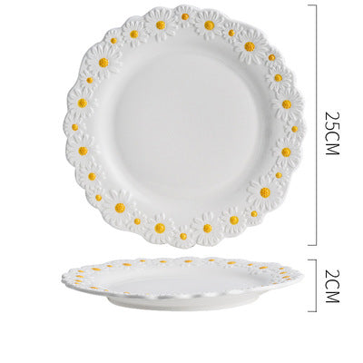 Ceramic Daisy Embossed Creative Dishes, Household Vegetable Rice Soup Bowl Dinne image 7