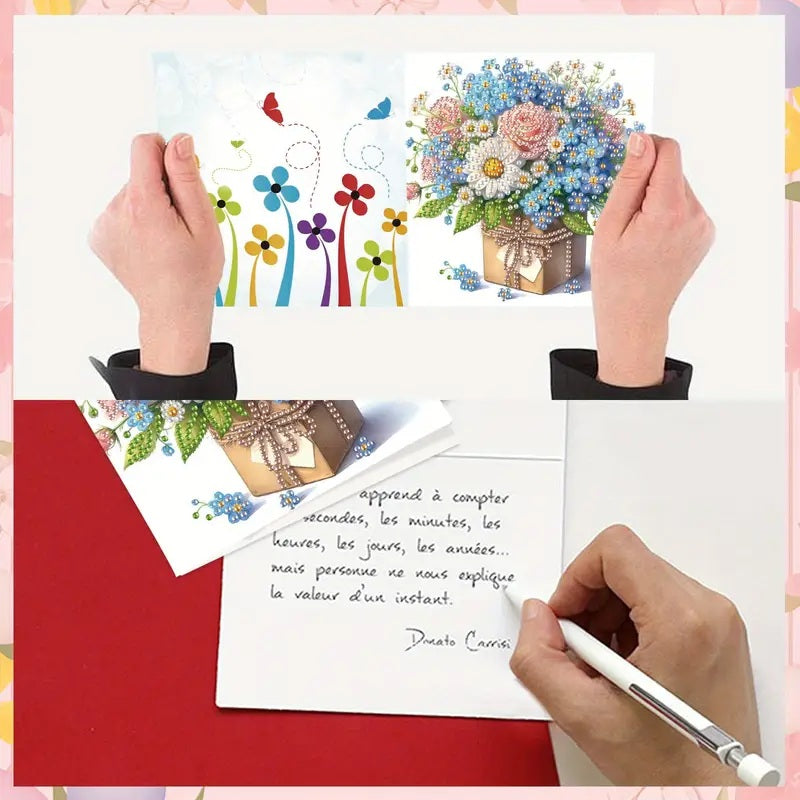 4 Vibrant Note Floral Greeting Cards Jewel Art COMPLETE U CHOOSE image 3