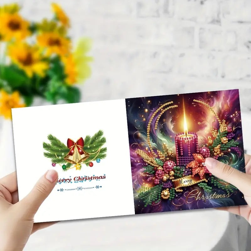 6 Christmas Candle Flowers Greeting Cards Diamond Jewel Art COMPLETED & SEALED image 2
