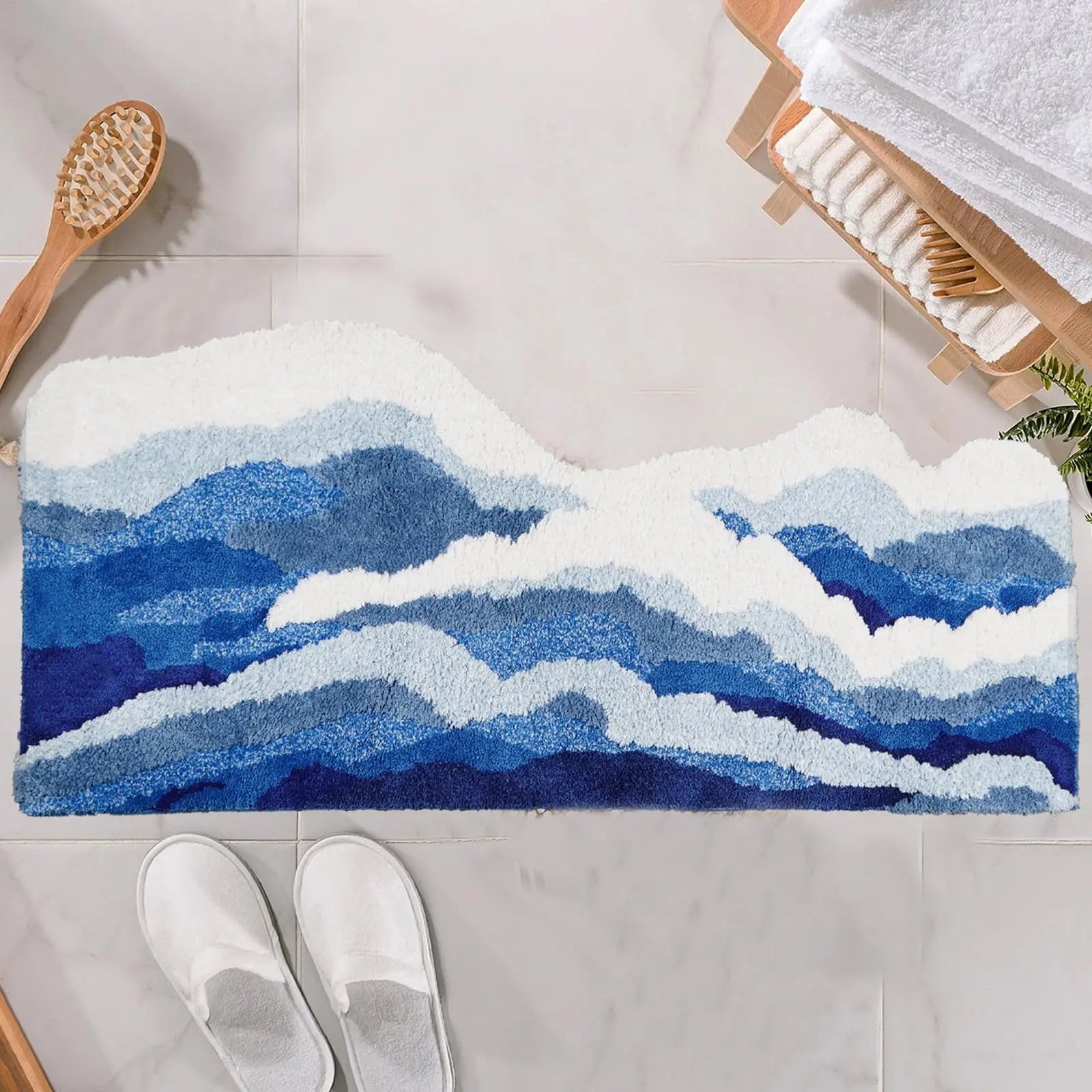 Aesthetic Wave Rug Creative Tufting Antislip Bathroom Carpet Ocean Sea Tufted Ca image 6