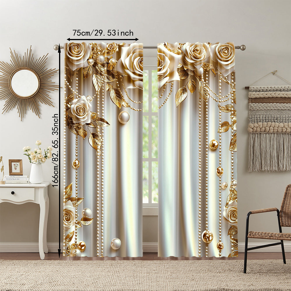 2Pcs Modern European Style Flower Window Curtains With Rod Pockets Digital Print image 2