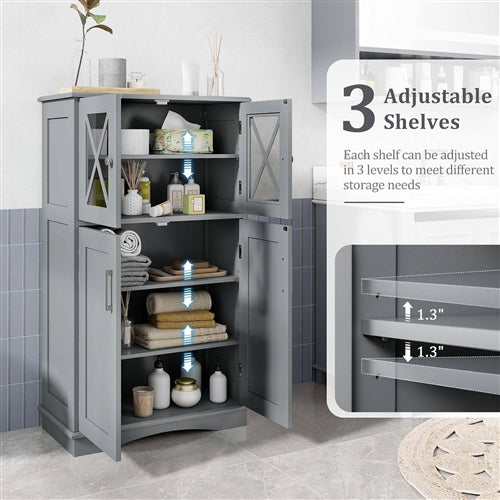 3 Colors Bathroom Towel Linen Cabinet with Glass Doors and Storage Shelves image 12