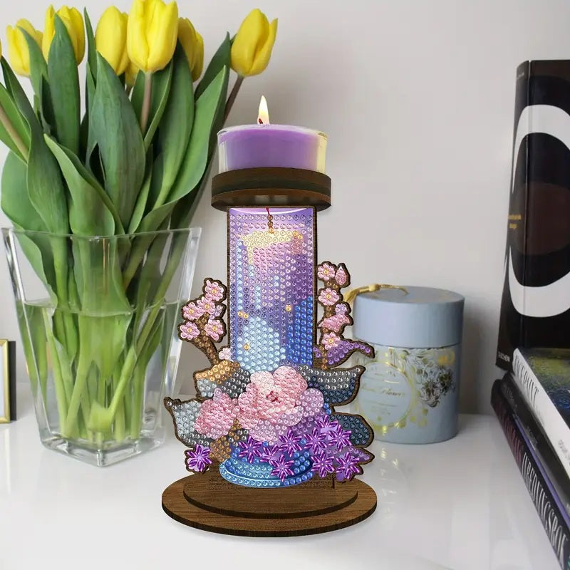 Double-Sided Craft with Vibrant Flower & Candle Diamond Jewel Art COMPLETED SEAL image 1