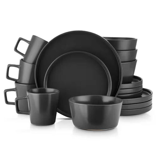 16-Piece Stoneware Dinnerware Set in Matte Black - Service for 4 image 1
