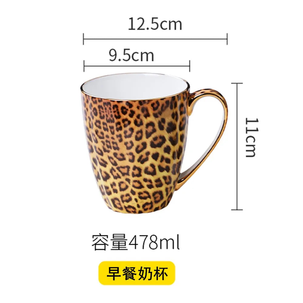 Leopard Pattern Bone China Coffee Tea Cup Hotel Clubhouse Restaurant Tableware C image 16