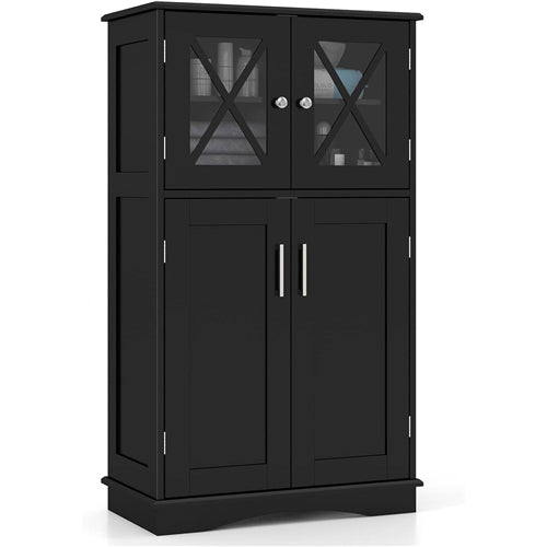 3 Colors Bathroom Towel Linen Cabinet with Glass Doors and Storage Shelves image 0