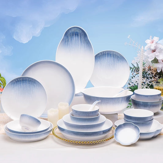 Handmade Ceramic Dinnerware Sets-Reactive Glaze Plates Bowls, Dishwasher Microwa image 0