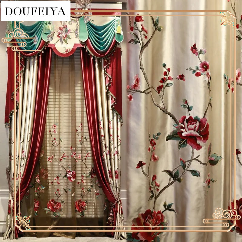 European Embroidered Luxury Curtains for Living Room Bedroom Dining Wedding Red  image 0