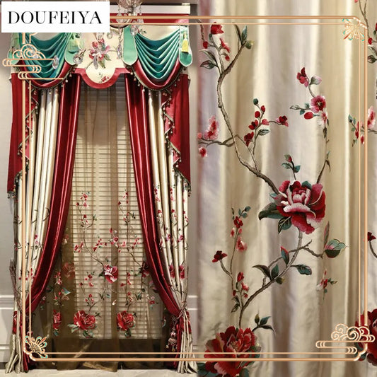 European Embroidered Luxury Curtains for Living Room Bedroom Dining Wedding Red  image 0