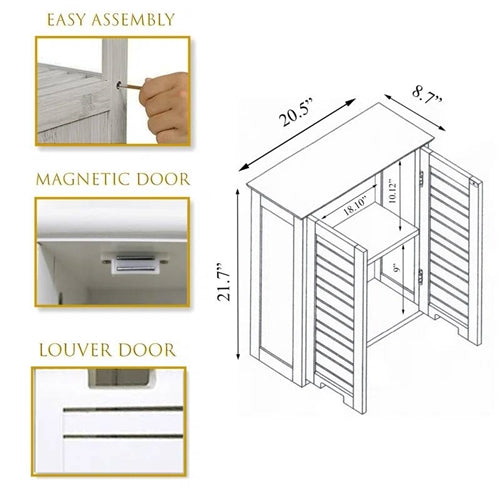Wall-Mount Bathroom Storage Cabinet with Louver Doors in White Wood Finish image 3