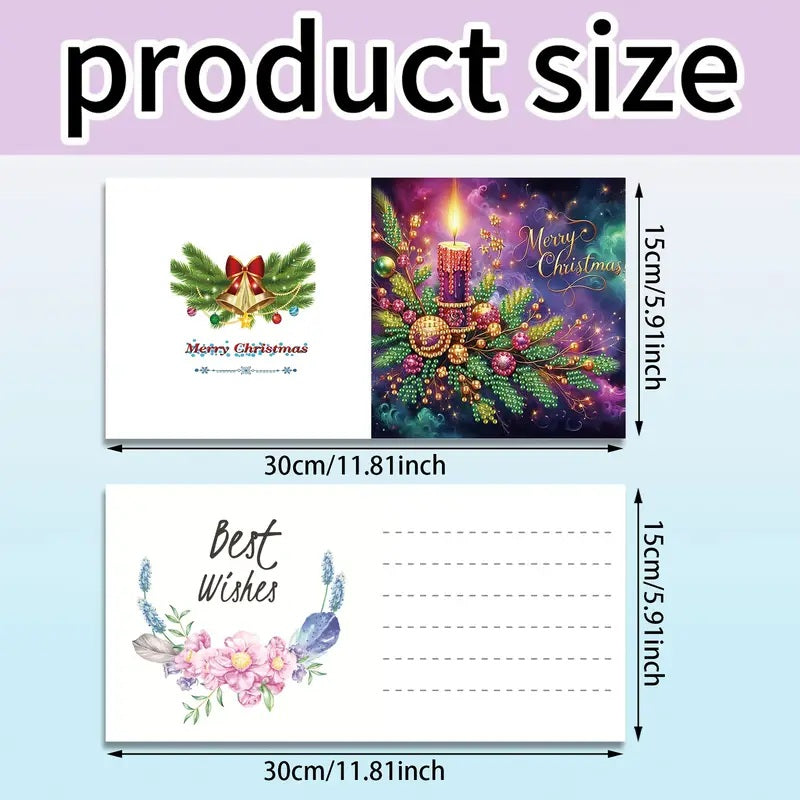 6 Christmas Candle Flowers Greeting Cards Diamond Jewel Art COMPLETED & SEALED image 6