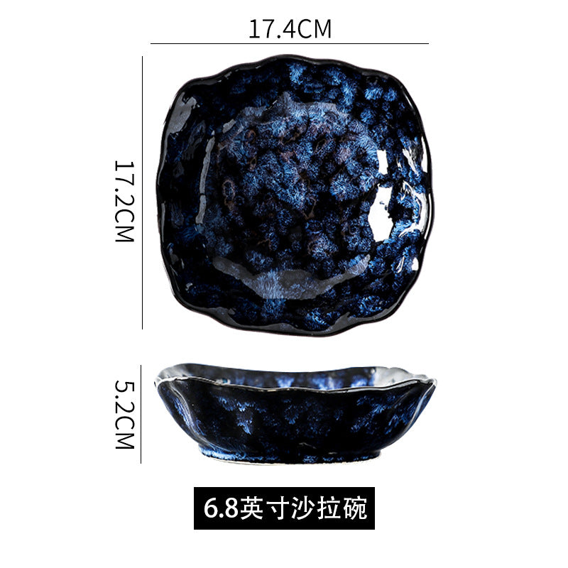 Ceramic Dinner Plates and Bowls, Blue Dishes, Creative Japanese Retro Kiln Chang image 9