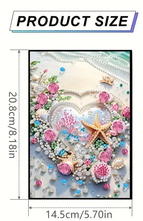 Crystal Dreamy Beach Heart & Rose Notebook Journal Diamond Jewel Art COMPLETED image 3