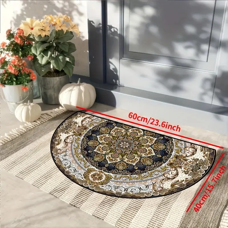 VIKAMA Crystal Velvet Boho Half Round Carpett Living Room Entryway Floor Mat Non image 7
