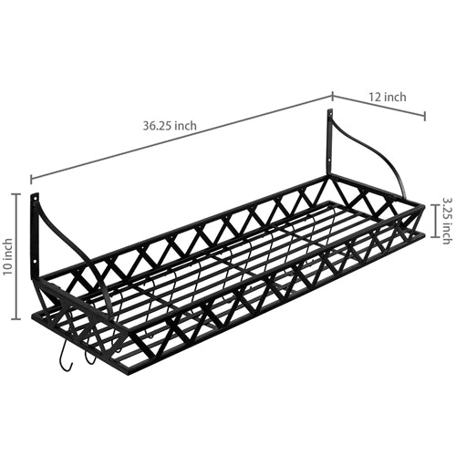 Black Metal Rectangular Wall Mounted Kitchen Pot Rack with 12 Hanging Hooks image 3
