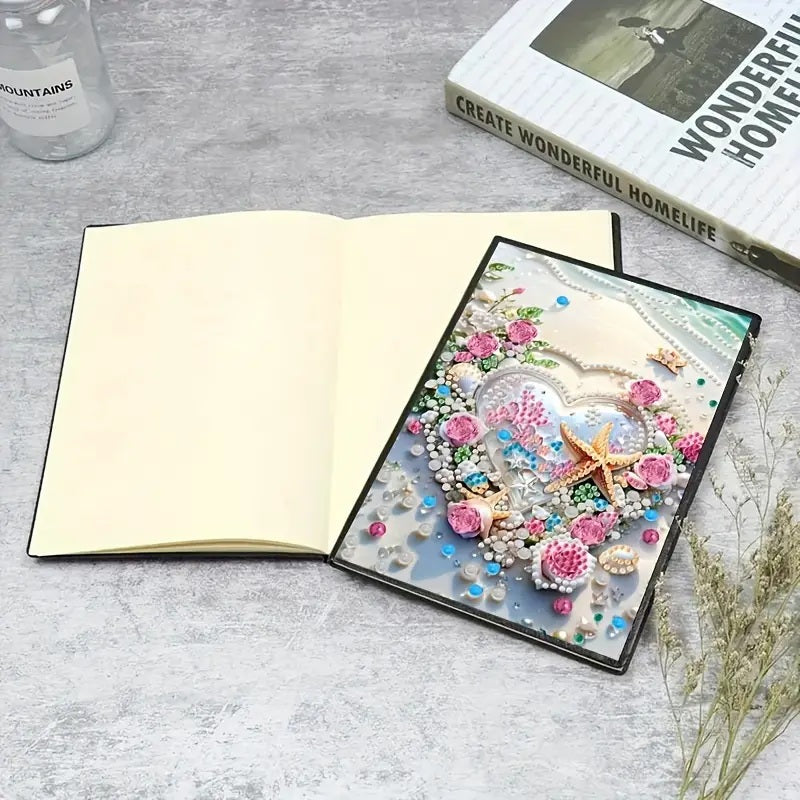Crystal Dreamy Beach Heart & Rose Notebook Journal Diamond Jewel Art COMPLETED image 1