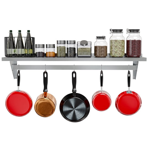 Stainless Steel Heavy Duty Wall Shelf with Pot Rack - 12 inches x 60 inches image 2