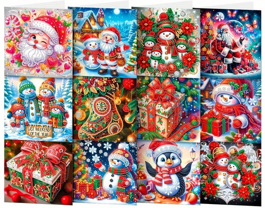 12 Christmas Greeting Cards With 2 Pens Diamond Jewel Art COMPLETED & SEALED image 0