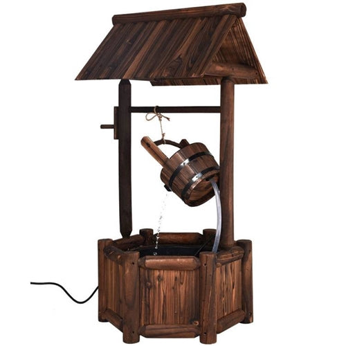 Outdoor Patio Garden Solid Wood Wishing Well Water Fountain with Pump image 1