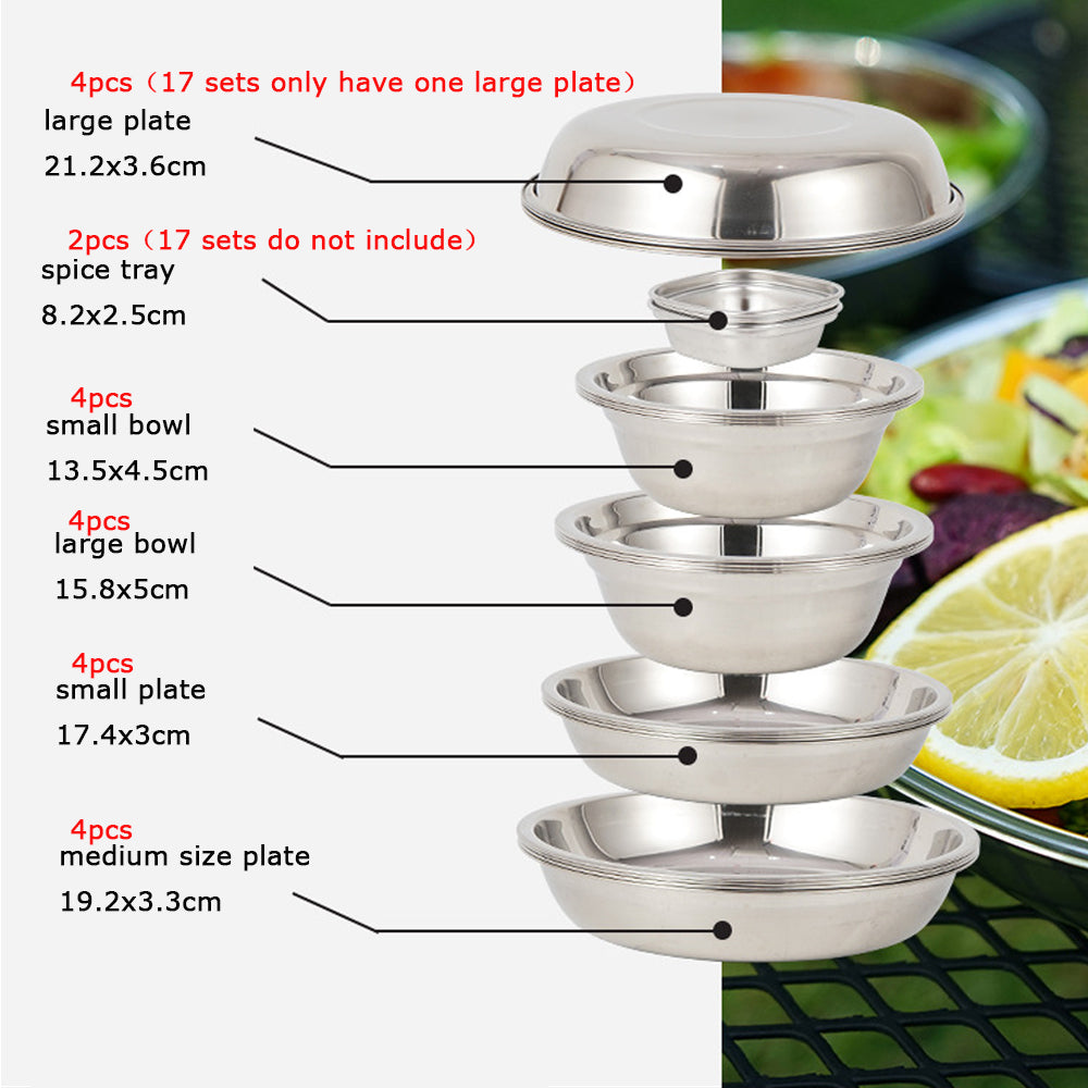 17/22Pcs Set Camping Stainless Steel Dinner Dish Plate Durable Outdoor Picnic Ta image 3